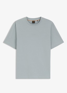 BOSS Heren T-shirt van stretchkatoen met contrastlogo in de kleur Open Grey-084 / Grijs
