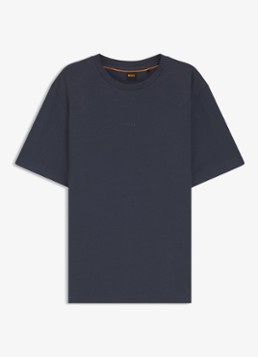 BOSS Heren T-shirt van stretchkatoen met contrastlogo in de kleur Dark Blue-406 / Blauw