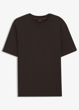 BOSS Heren T-shirt van stretchkatoen met contrastlogo in de kleur Dark Brown-207 / Bruin