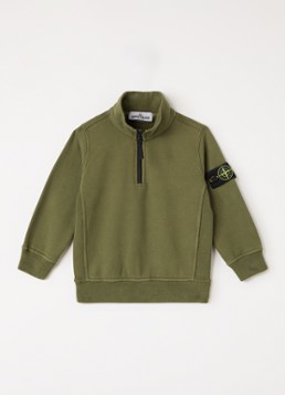 Stone Island Jongens 00005 sweater met logo en halve rits in de kleur Legergroen, maat: 92