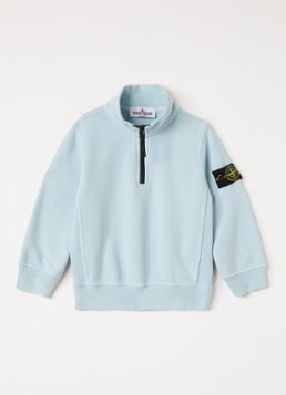 Stone Island Jongens 00005 sweater met logo en halve rits in de kleur Lichtblauw, maat: 98