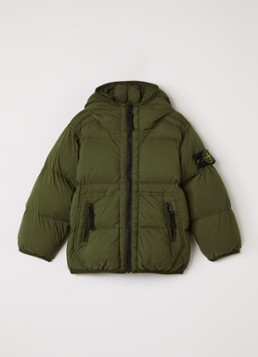 Stone Island Jongens 00004 puffer jack met capuchon en ritszakken in de kleur Legergroen, maat: 98