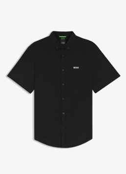 BOSS Heren Regular-fit overhemd van kreukbestendige katoenen jersey in de kleur Black-002 / Zwart