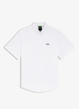 BOSS Heren Regular-fit overhemd van kreukbestendige katoenen jersey in de kleur White-100 / Wit