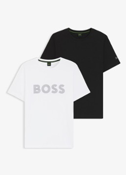 BOSS Heren T-shirt met logoprint in 2-pack in de kleur Wit / Zwart