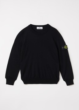 Stone Island Jongens 51000 fijngebreide trui met logo in de kleur Zwart, maat: 14J = 164