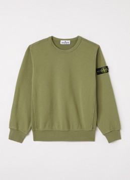 Stone Island Jongens S0040 sweater met logo in de kleur Mosgroen, maat: 14J = 164