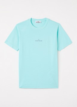 Stone Island Jongens S0377 T-shirt met logo- en backprint in de kleur Turquoise, maat: 4J = 104