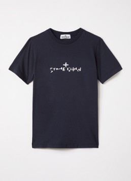 Stone Island Jongens 00009 T-shirt met logoprint in de kleur Donkerblauw, maat: 14J = 164