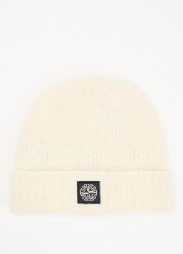 Stone Island Jongens 00001 muts in scheerwolblend in de kleur Creme, maat: L = 152