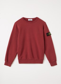 Stone Island Jongens 00002 sweater met logo in de kleur Steenrood, maat: 14J = 164