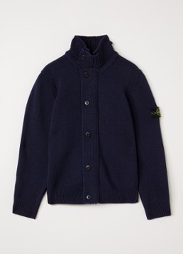 Stone Island Jongens 00003 grofgebreid vest in scheerwolblend met logo in de kleur Donkerblauw, maat: 12J = 152
