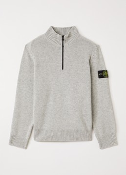Stone Island Jongens 00014 fijngebreide trui in kasjmierblend met halve rits in de kleur Grijsmele, maat: 14J = 164