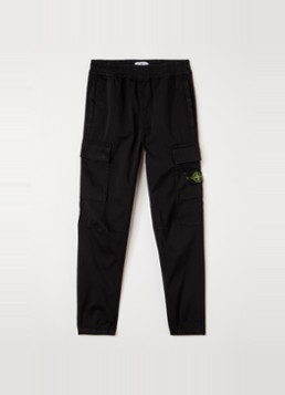 Stone Island Jongens 00006 tapered fit cargobroek met logo in de kleur Zwart, maat: 14J = 164