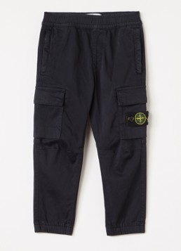 Stone Island Jongens 00006 tapered fit cargobroek met logo in de kleur Donkerblauw, maat: 4J = 104