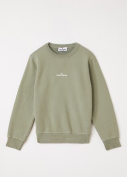 Stone Island Jongens 00014 sweater met logo- en backprint in de kleur Olijfgroen, maat: 14J = 164