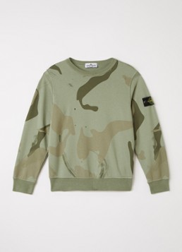 Stone Island Jongens 00013 sweater met camouflageprint in de kleur Lindegroen, maat: 14J = 164