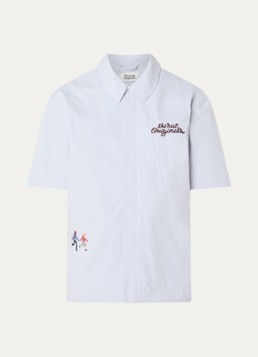 The New Originals Heren Block Party regular fit overhemd met logo- en backprint in de kleur Lichtblauw, maat: S