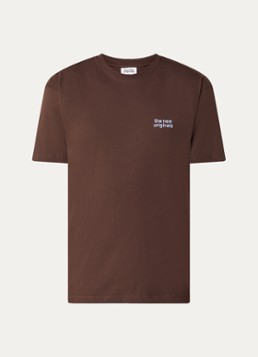The New Originals Heren Catna T-shirt met logoborduring en backprint in de kleur Bruin, maat: S
