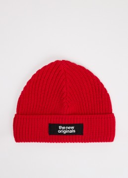 The New Originals Heren Emblem ribgebreide muts met logo in de kleur Rood, maat: OS
