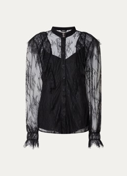 Bruuns Bazaar Dames LaccoBBYonas semi-transparante blouse van kant met volant in de kleur Zwart