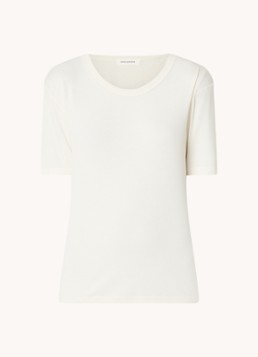 Sofie Schnoor Dames T-shirt met ribstructuur in de kleur Gebroken wit