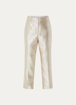 Sofie Schnoor Dames Cordeilia high waist straight fit cropped pantalon met metallic finish in de kleur Goud