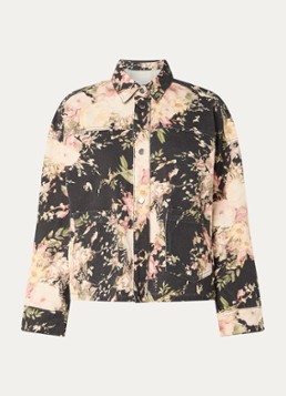 Sofie Schnoor Dames Amaya boxy spijkerjas met opgestikte zakken en bloemenprint in de kleur Zwart