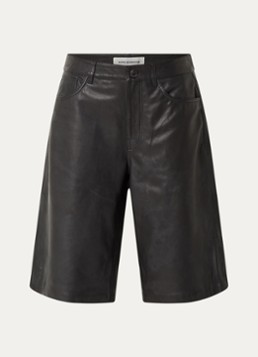 Sofie Schnoor Dames Voke high waist wide leg korte broek van lamsleer in de kleur Zwart