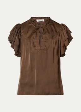 Sofie Schnoor Dames Lalilasw tuniek van satijn met smockwerk in de kleur Donkerbruin