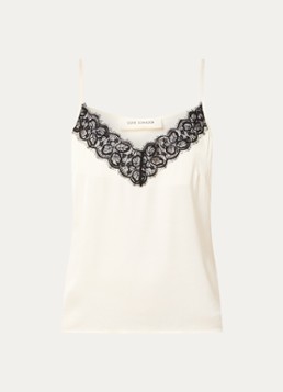 Sofie Schnoor Dames Aggie spaghetti top van satijn met details van kant in de kleur Wit