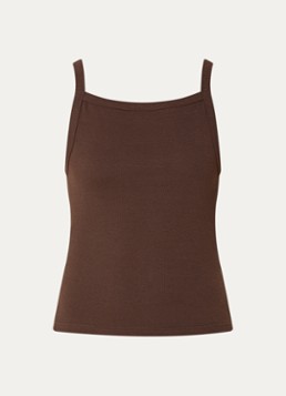 Sofie Schnoor Dames Breesw ribgebreide tanktop met logoborduring in de kleur Hazelnootbruin