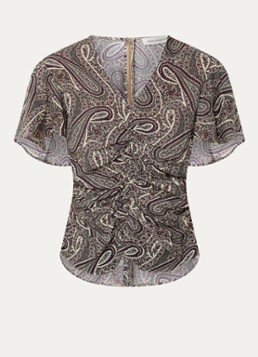 Sofie Schnoor Dames Leelasw top met ruches en paisley dessin in de kleur Middengrijs