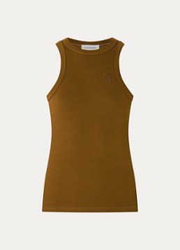Sofie Schnoor Dames Becasw tanktop met logoborduring in de kleur Cognac