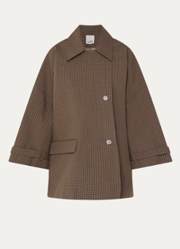 Sofie Schnoor Dames Selinasw A-lijn trenchcoat met ruitdessin en klepzak in de kleur Mosgroen