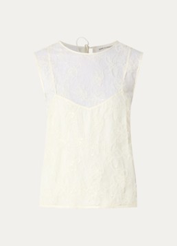 Sofie Schnoor Dames Odessasw semi-transparante top van mesh met pailletten en borduring in de kleur Creme
