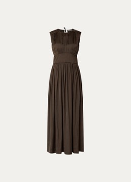Sofie Schnoor Dames Linsw maxi jurk met plooidetail in de kleur Donkerbruin
