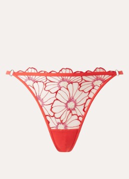 Chantelle Dames String van mesh met bloemborduring in de kleur Koraalrood
