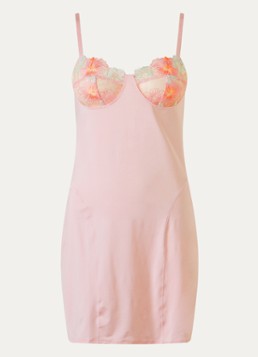 Chantelle Dames Daydream slipdress met mesh en bloemborduring in de kleur Lichtroze