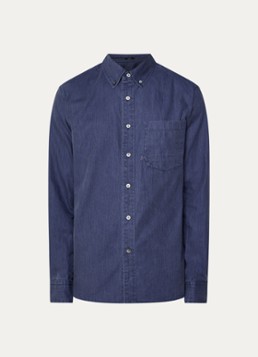 Denham Heren Grid regular fit overhemd met borstzak in de kleur Donkerblauw, maat: XL