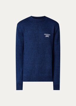 Denham Heren Fijngebreide trui met logo in de kleur Donkerblauw, maat: XL