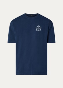 Denham Heren Sake T-shirt met logo- en backprint in de kleur Donkerblauw, maat: XL