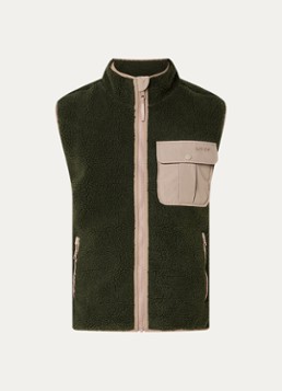 Levi's Heren Joonie Sherpa bodywarmer van teddy met borstzak in de kleur Legergroen