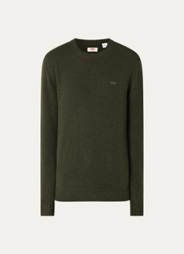 Levi's Heren Fijngebreide pullover in wolblend met logoborduring in de kleur Antraciet