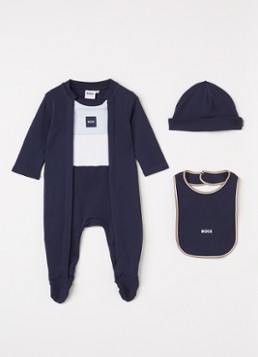 HUGO BOSS Jongens Set van babypak met muts en slab in giftbox 3-delig in de kleur Donkerblauw, maat: 56