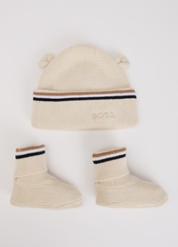 BOSS Meisjes Set van muts en slofjes in giftbox 2-delig in de kleur Vanillegeel, maat: 3M=62