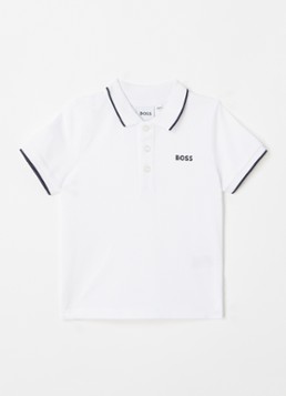 BOSS Jongens Polo van piqué katoen met logoborduring in de kleur Wit, maat: 98
