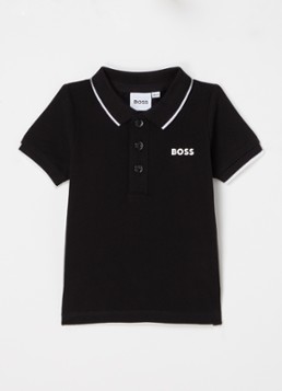BOSS Jongens Polo van piqué katoen met logoborduring in de kleur Zwart, maat: 98