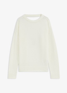 HUGO Dames Sarcis oversized fijngebreide trui in scheerwolblend met rugdecolleté in de kleur Open White-118 / Wit