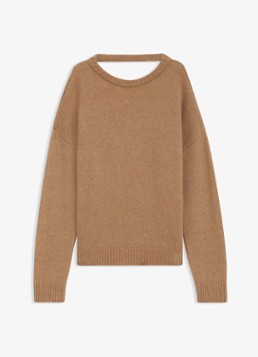 HUGO Dames Sarcis oversized fijngebreide trui in scheerwolblend met rugdecolleté in de kleur Light/Pastel Brown-231 / Bruin